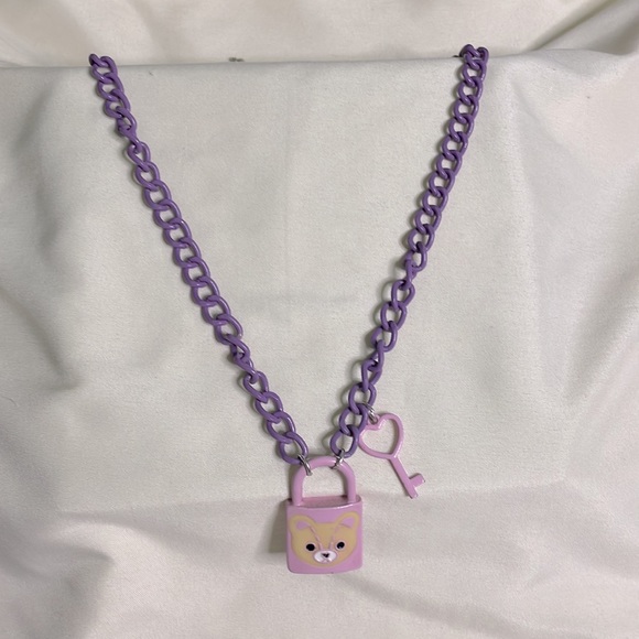 4 pcs chain bundle, 2 silver chains, 2 bear chains (one pink and one purple)! - Picture 2 of 5